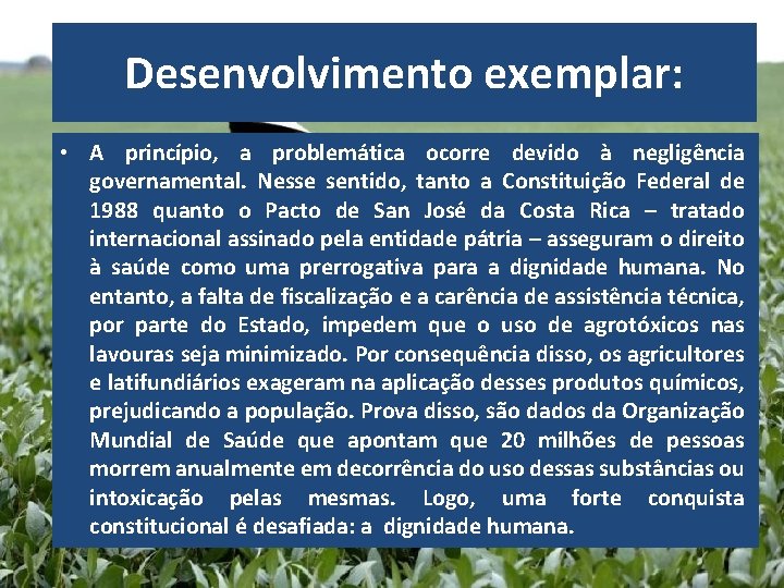 Desenvolvimento exemplar: • A princípio, a problemática ocorre devido à negligência governamental. Nesse sentido,