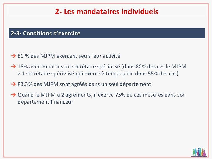 2 - Les mandataires individuels 2 -3 - Conditions d’exercice è 81 % des