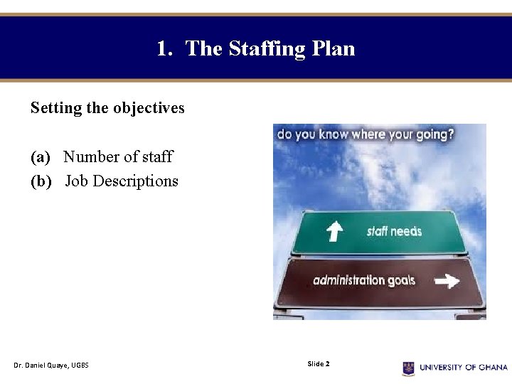 1. The Staffing Plan Setting the objectives (a) Number of staff (b) Job Descriptions