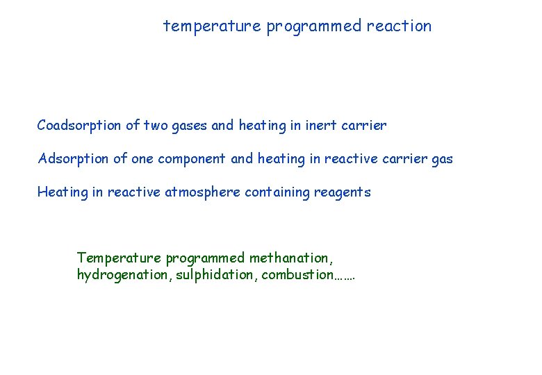 temperature programmed reaction Coadsorption of two gases and heating in inert carrier Adsorption of