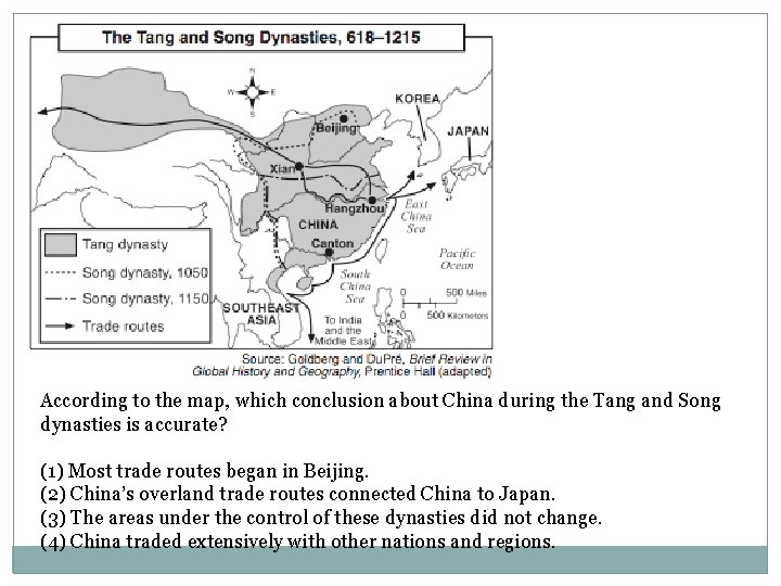 According to the map, which conclusion about China during the Tang and Song dynasties