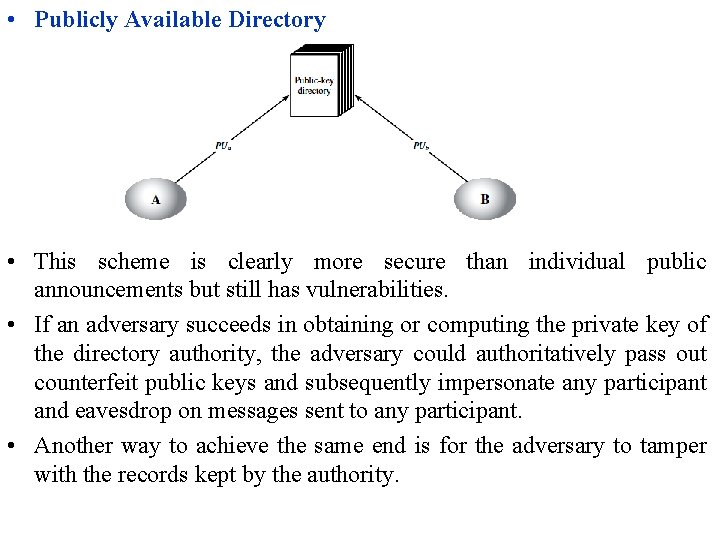  • Publicly Available Directory • This scheme is clearly more secure than individual