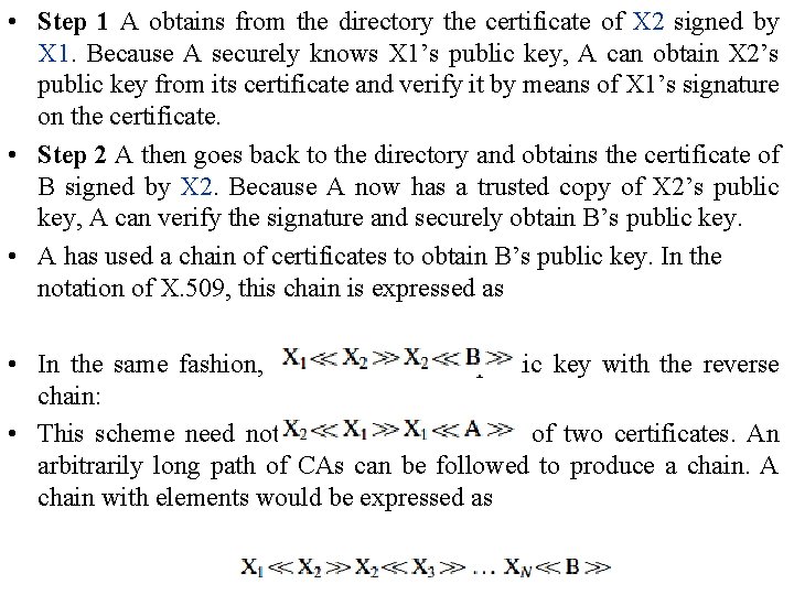  • Step 1 A obtains from the directory the certificate of X 2