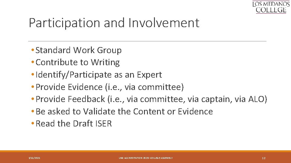 Participation and Involvement • Standard Work Group • Contribute to Writing • Identify/Participate as