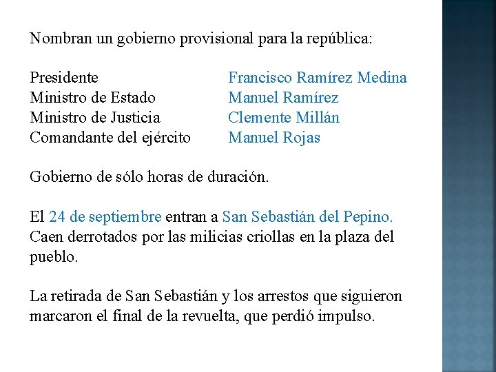 Nombran un gobierno provisional para la república: Presidente Ministro de Estado Ministro de Justicia