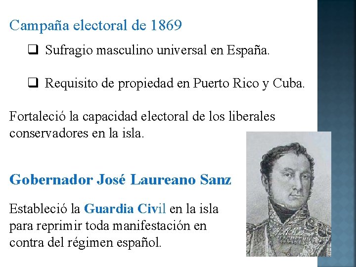 Campaña electoral de 1869 q Sufragio masculino universal en España. q Requisito de propiedad