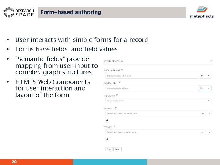 Form-based authoring • User interacts with simple forms for a record • Forms have