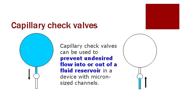 Capillary check valves can be used to prevent undesired flow into or out of