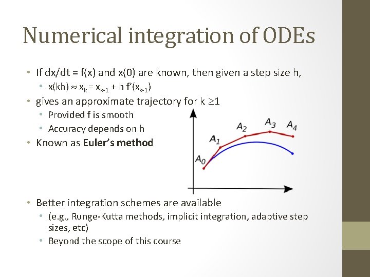 Numerical integration of ODEs • If dx/dt = f(x) and x(0) are known, then