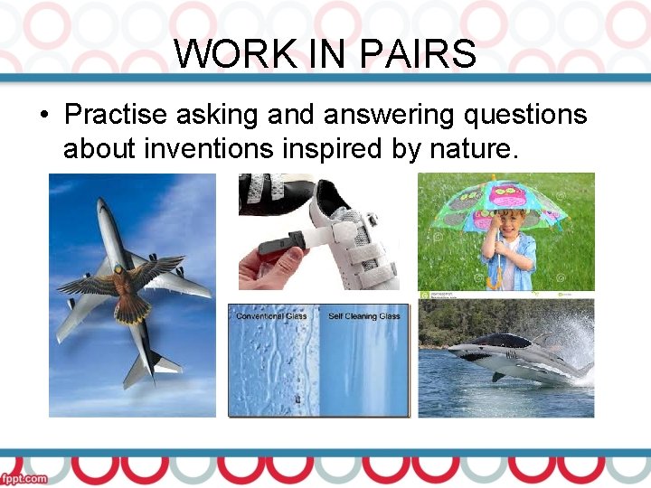 WORK IN PAIRS • Practise asking and answering questions about inventions inspired by nature.