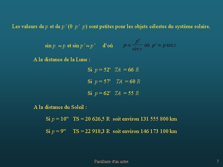 Les valeurs de p et de p’ (0 p’ p) sont petites pour les