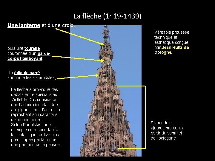 La flèche (1419 -1439) Une lanterne et d’une croix. puis une tourelle couronnée d’un