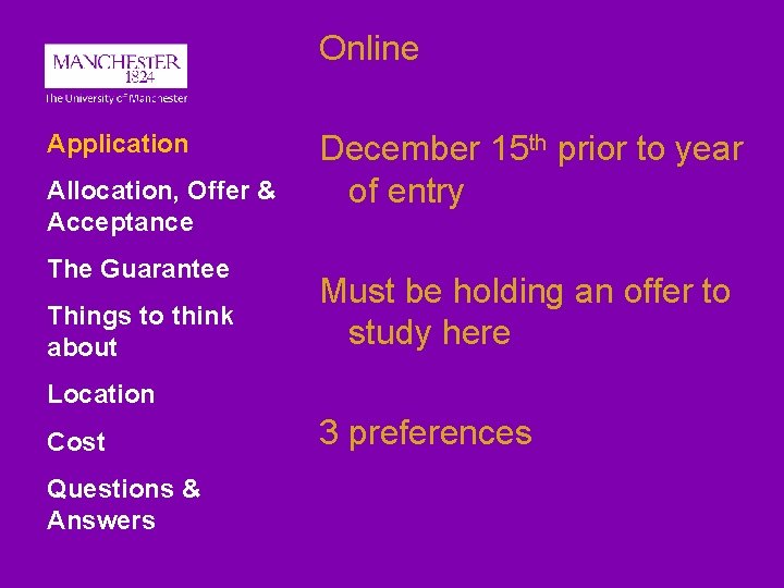 Online Application Allocation, Offer & Acceptance The Guarantee Things to think about December 15