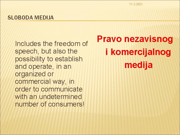 11. 3. 2021. SLOBODA MEDIJA Includes the freedom of speech, but also the possibility