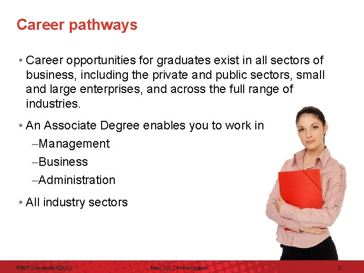 Career pathways • Career opportunities for graduates exist in all sectors of business, including
