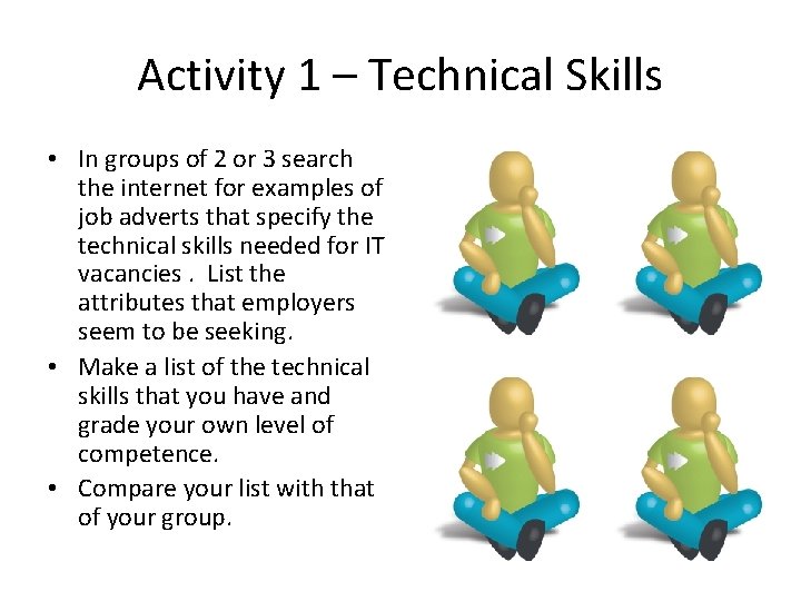 Activity 1 – Technical Skills • In groups of 2 or 3 search the