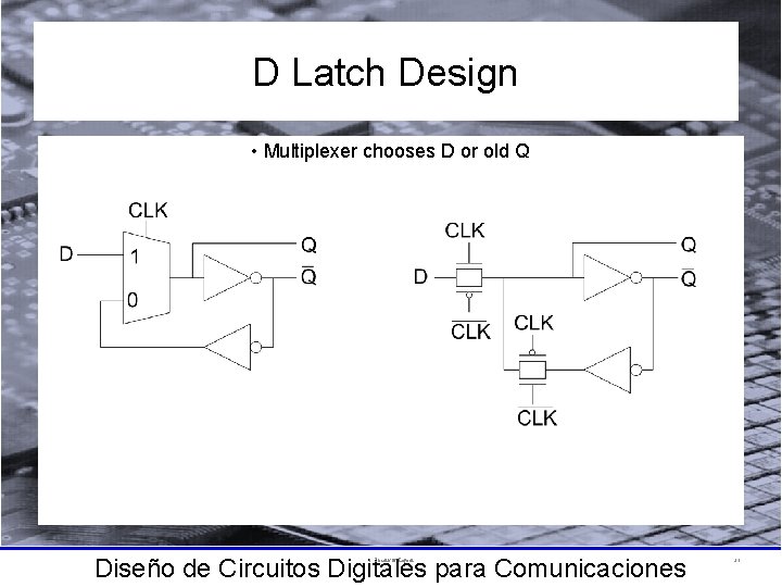 D Latch Design • Multiplexer chooses D or old Q Diseño de Circuitos Digitales