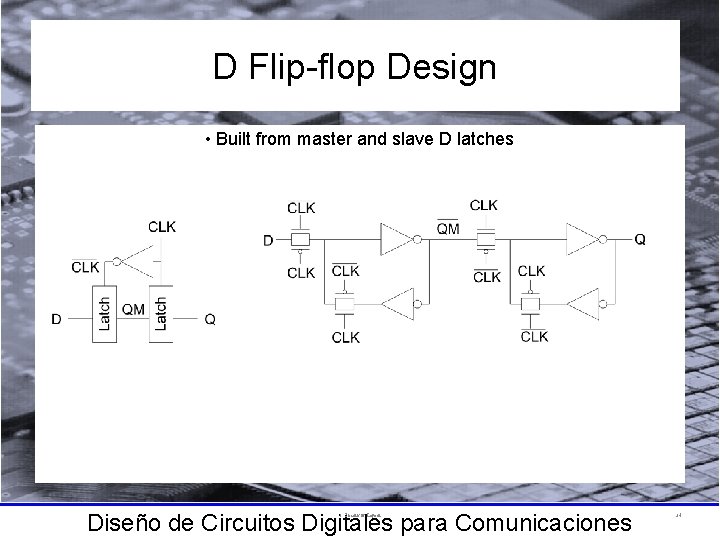 D Flip-flop Design • Built from master and slave D latches Diseño de Circuitos