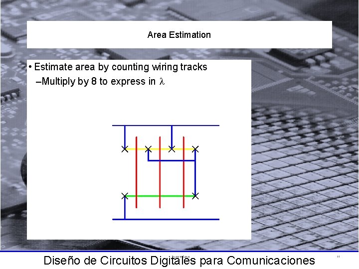 Area Estimation • Estimate area by counting wiring tracks –Multiply by 8 to express
