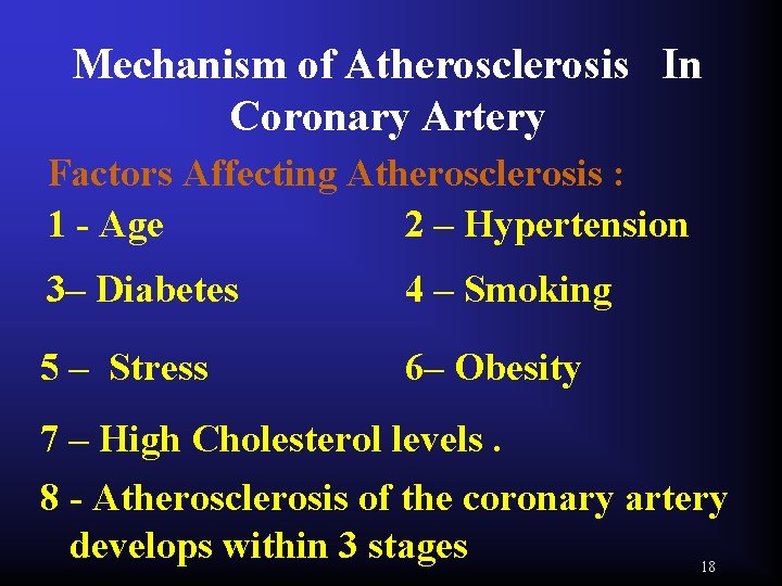 Mechanism of Atherosclerosis In Coronary Artery Factors Affecting Atherosclerosis : 1 - Age 2