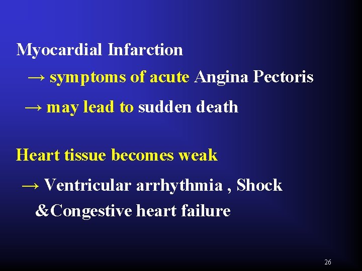 Myocardial Infarction → symptoms of acute Angina Pectoris → may lead to sudden death