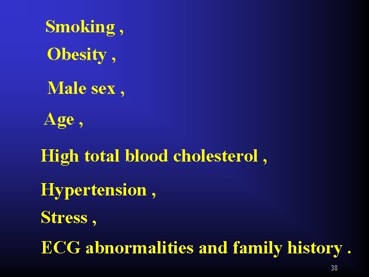 Smoking , Obesity , Male sex , Age , High total blood cholesterol ,