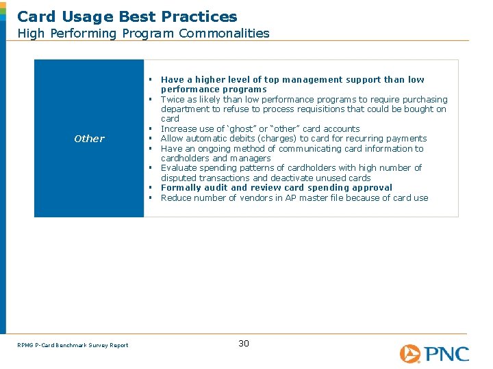 Card Usage Best Practices High Performing Program Commonalities Other RPMG P-Card Benchmark Survey Report