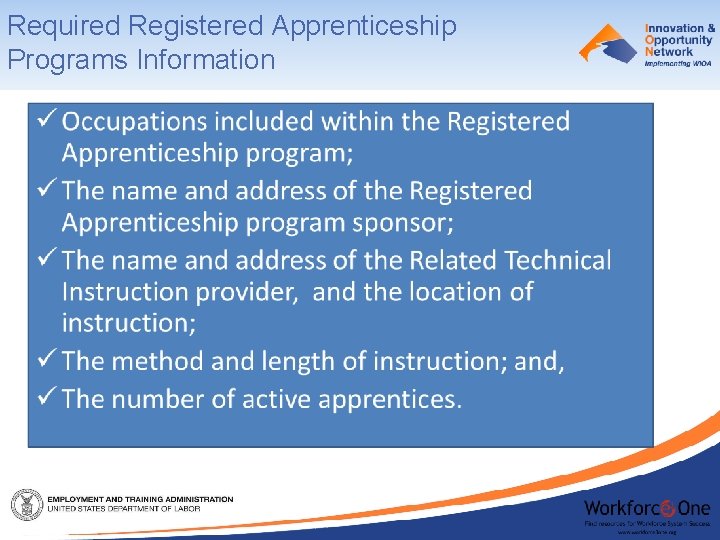 Required Registered Apprenticeship Programs Information 