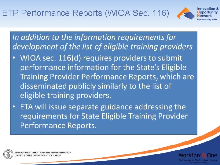 ETP Performance Reports (WIOA Sec. 116) 