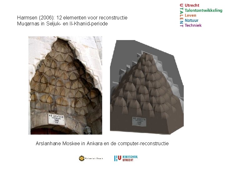 Harmsen (2006): 12 elementen voor reconstructie Muqarnas in Seljuk- en Il-Khanid-periode Arslanhane Moskee in