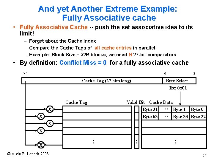 And yet Another Extreme Example: Fully Associative cache • Fully Associative Cache -- push And yet Another Extreme Example: Fully Associative cache • Fully Associative Cache -- push
