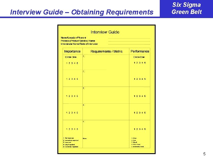 Interview Guide – Obtaining Requirements Six Sigma Green Belt 5 