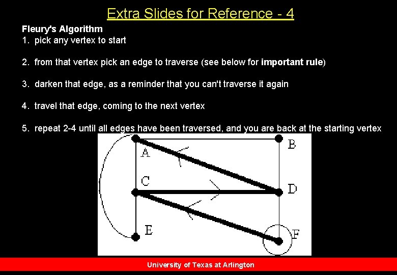Extra Slides for Reference - 4 Fleury's Algorithm 1. pick any vertex to start