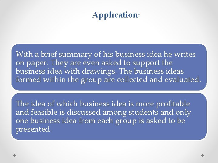 Application: With a brief summary of his business idea he writes on paper. They