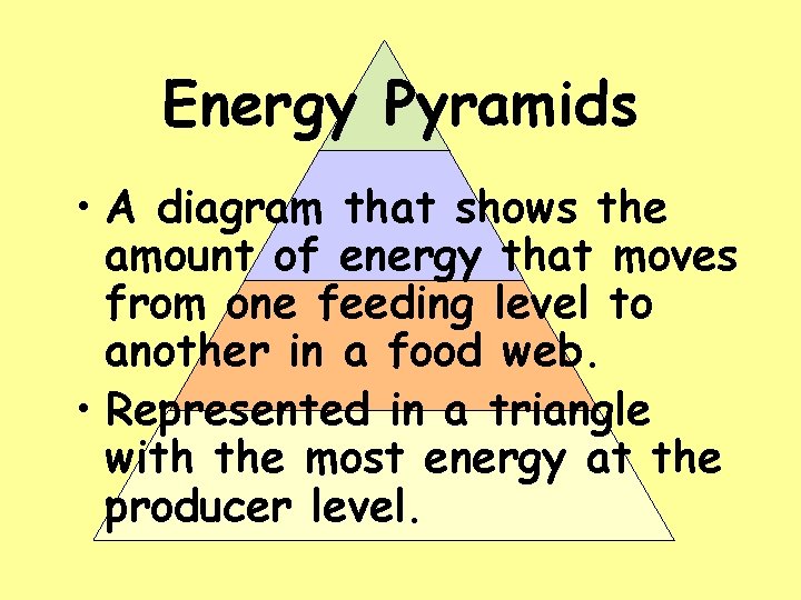 Energy Pyramids • A diagram that shows the amount of energy that moves from