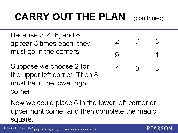 CARRY OUT THE PLAN Because 2, 4, 6, and 8 appear 3 times each,