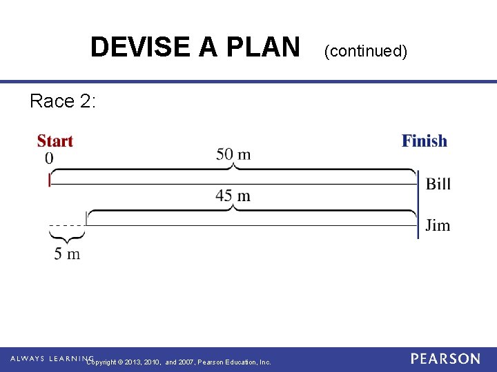 DEVISE A PLAN Race 2: Copyright © 2013, 2010, and 2007, Pearson Education, Inc.
