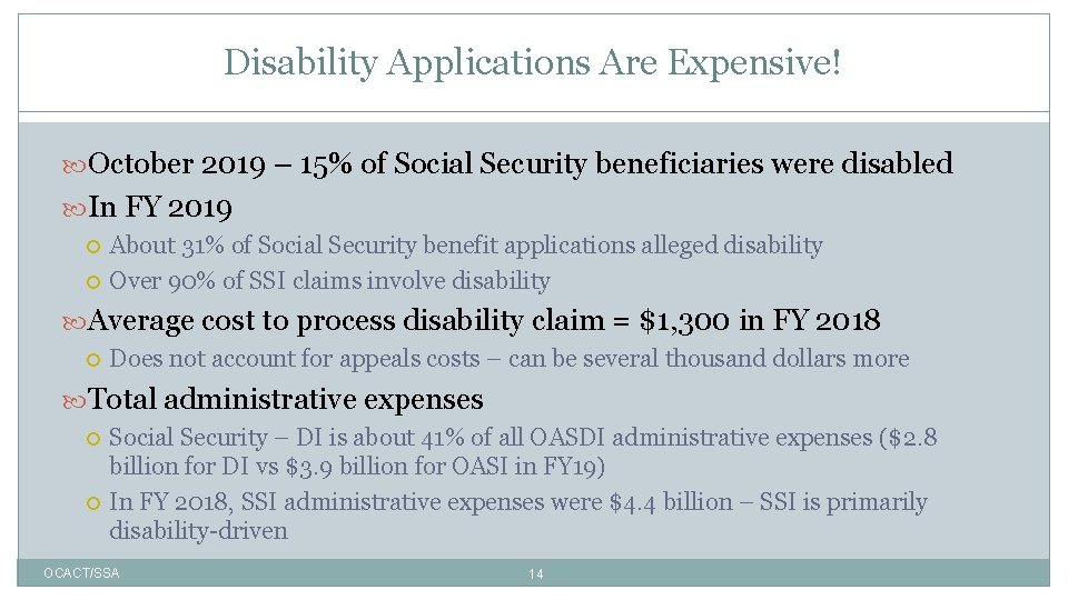 Disability Applications Are Expensive! October 2019 – 15% of Social Security beneficiaries were disabled