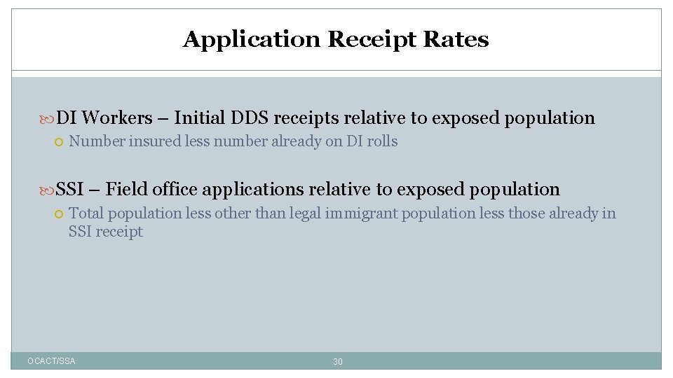 Application Receipt Rates DI Workers – Initial DDS receipts relative to exposed population Number