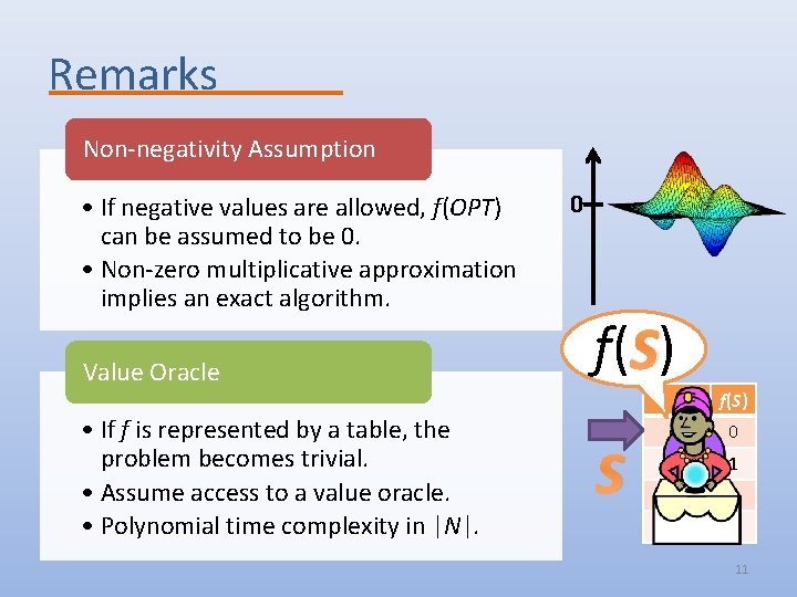 Remarks Non-negativity Assumption • If negative values are allowed, f(OPT) can be assumed to