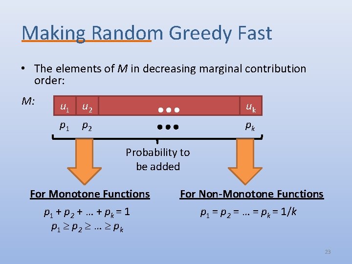 Making Random Greedy Fast • The elements of M in decreasing marginal contribution order: