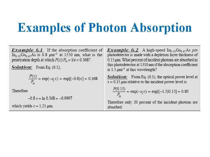 Examples of Photon Absorption 