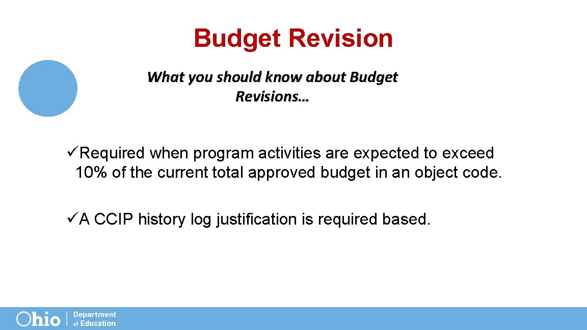 Budget Revision What you should know about Budget Revisions… üRequired when program activities are