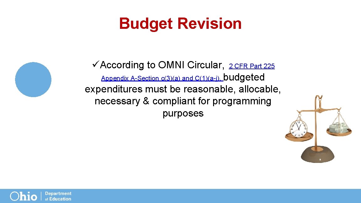 Budget Revision üAccording to OMNI Circular, 2 CFR Part 225 Appendix A-Section c(3)(a) and