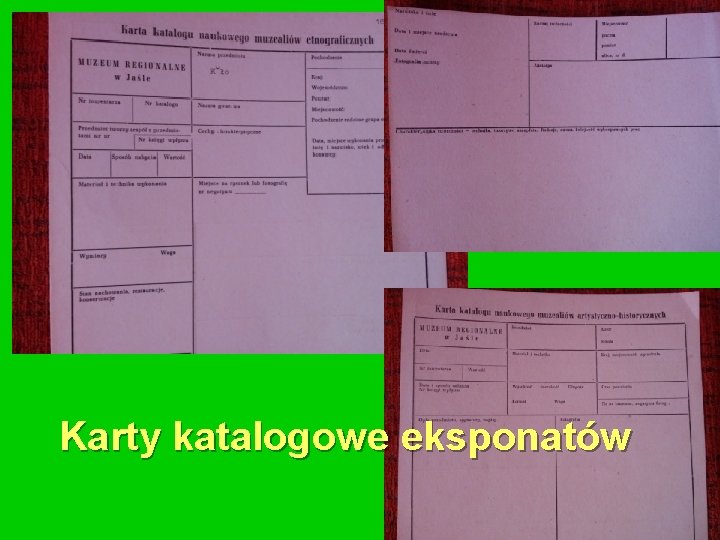 Karty katalogowe eksponatów 