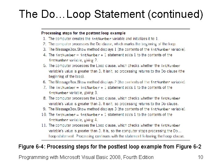 The Do…Loop Statement (continued) Figure 6 -4: Processing steps for the posttest loop example
