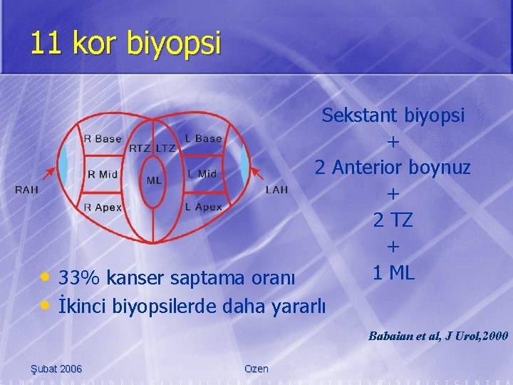 11 kor biyopsi • • Sekstant biyopsi + 2 Anterior boynuz + 2 TZ