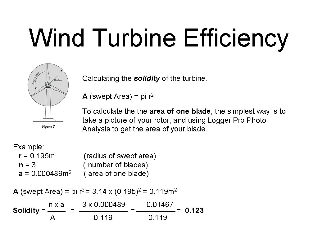 Wind Turbine Efficiency Calculating the solidity of the turbine. A (swept Area) = pi