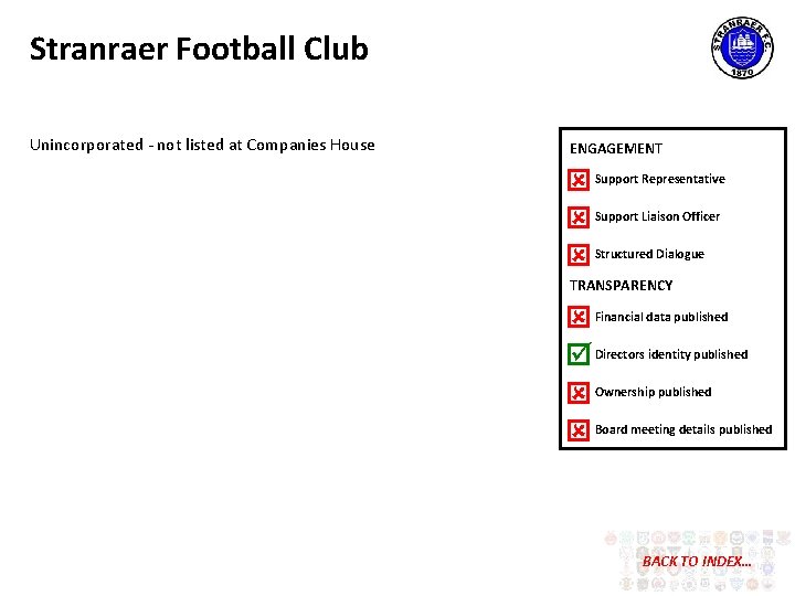 Stranraer Football Club Unincorporated - not listed at Companies House ENGAGEMENT Support Representative Support