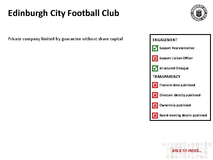 Edinburgh City Football Club Private company limited by guarantee without share capital ENGAGEMENT Support